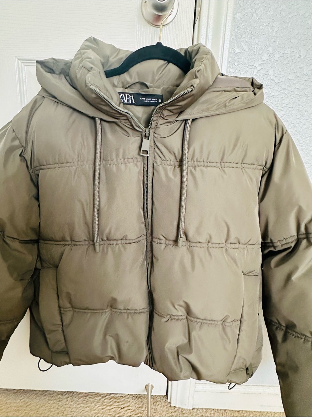 ZARA Women’s Olive Puffer Jacket with Hood